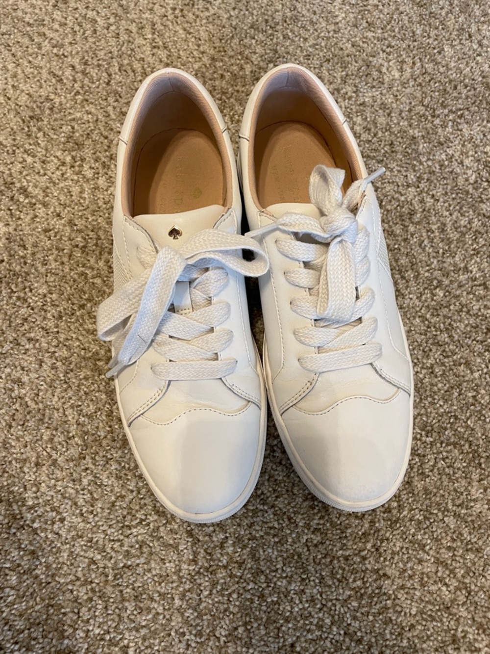 Kate Spade Fez White Sneakers with Blush Lining and Spade Accent